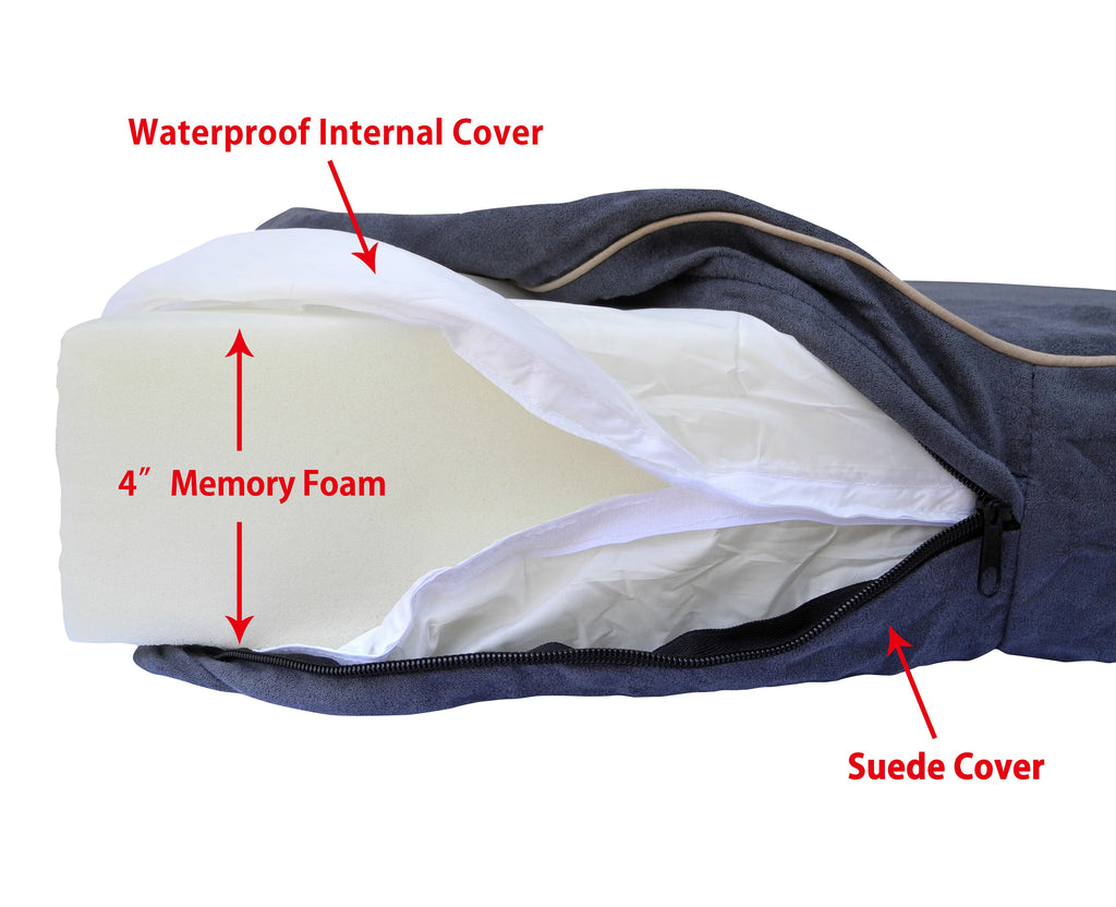 4 Solid Memory Foam Bed with Waterproof Cover Available in 25 to 55 Go Pet Club