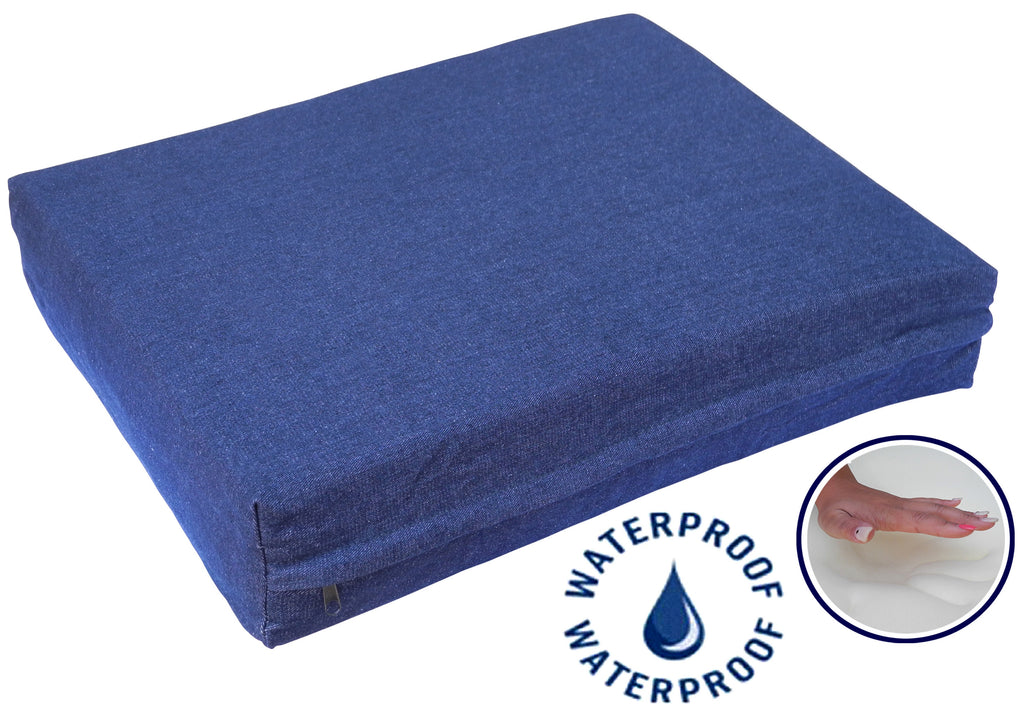 Solid Memory Foam Bed with Waterproof Cover(Available in 25" to 55") - Denim [*]