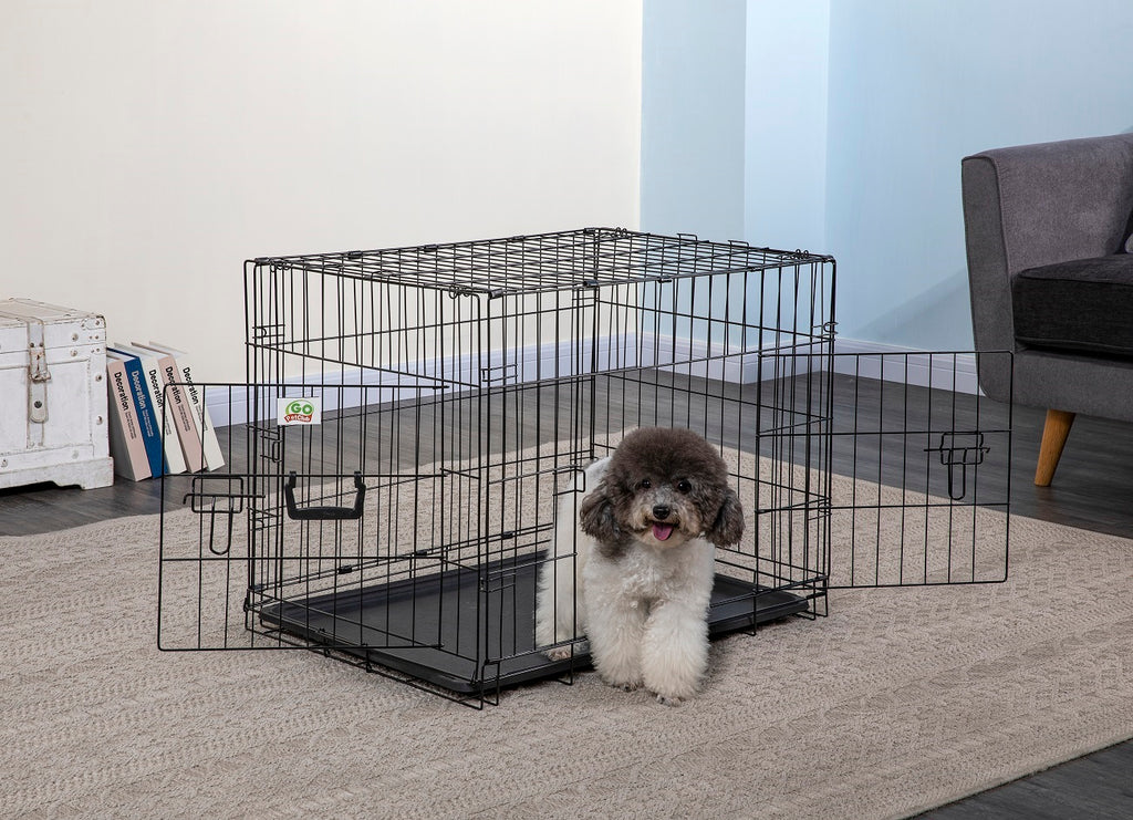 2 Doors Metal Dog Crate with Divider (Available in 24 to 54) [*] – Go Pet  Club